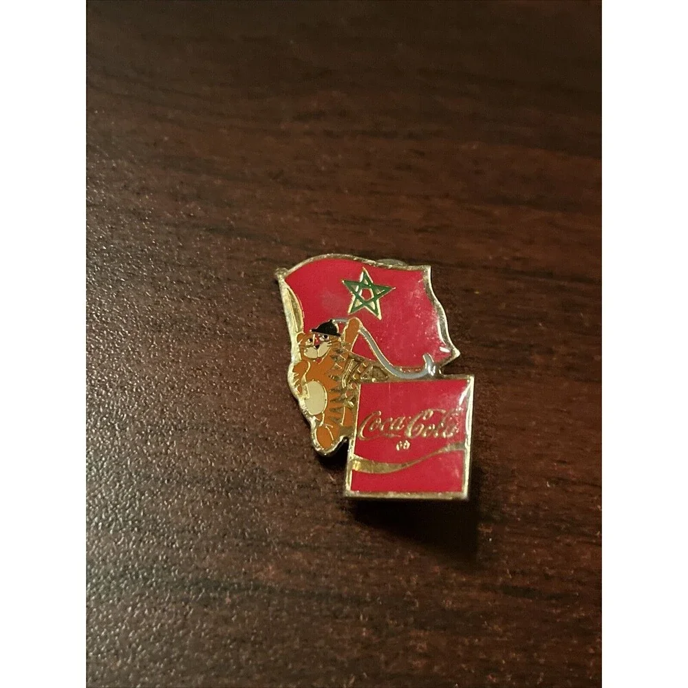 Vintage 1988‎ Seoul Olympics Coca Cola Hodori Tiger Morocco Flag Lapel Pin